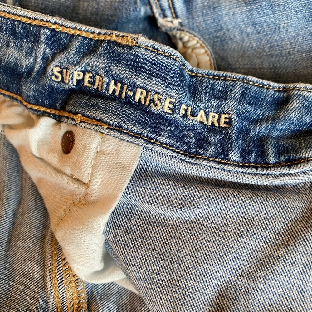 American Eagle Outfitters Distressed Light Blue Flare Jeans - Picture 5 of 7
